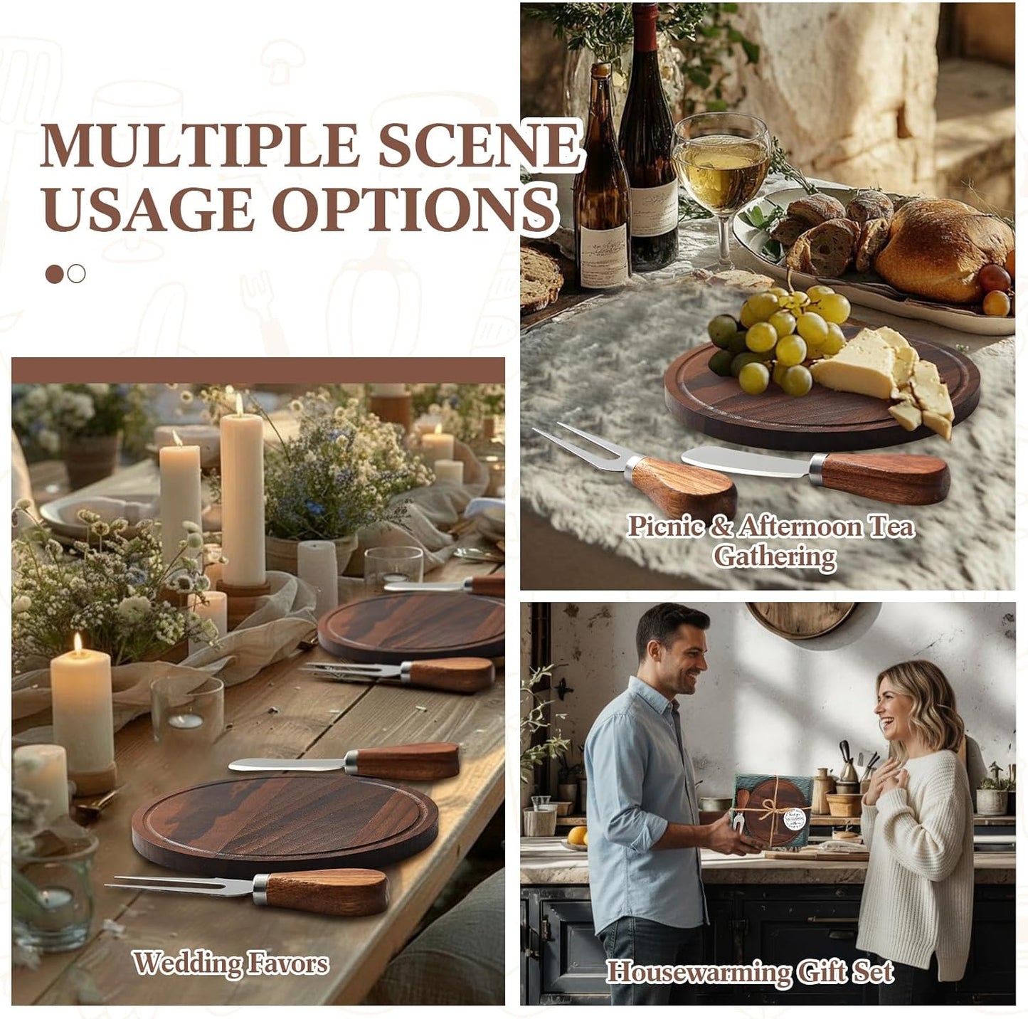 Maxcheck 18 Sets Baby Shower Bridal Game Prizes for Winners Round Cheese Board Set Wood Mini Charcuterie Board with Knives and Forks Thank You Card with Gift Box for Guests Wedding (Bamboo)
