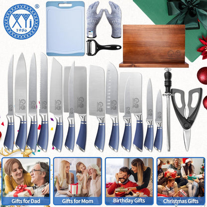 XYJ Professional Knife Sets for Master Chefs,Meat Cleaver Butcher for Camping,Chef Knife Set with Magnetic Knife Block,Stainless Steel Kitchen Knives Tools Kit