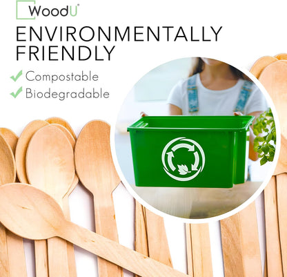 WoodU Disposable Wooden knives 100% All-Natural, Eco-Friendly, Biodegradable, and compostable knives - Pack of 100-6.5" Butter Cheese Knife Wooden Utensil
