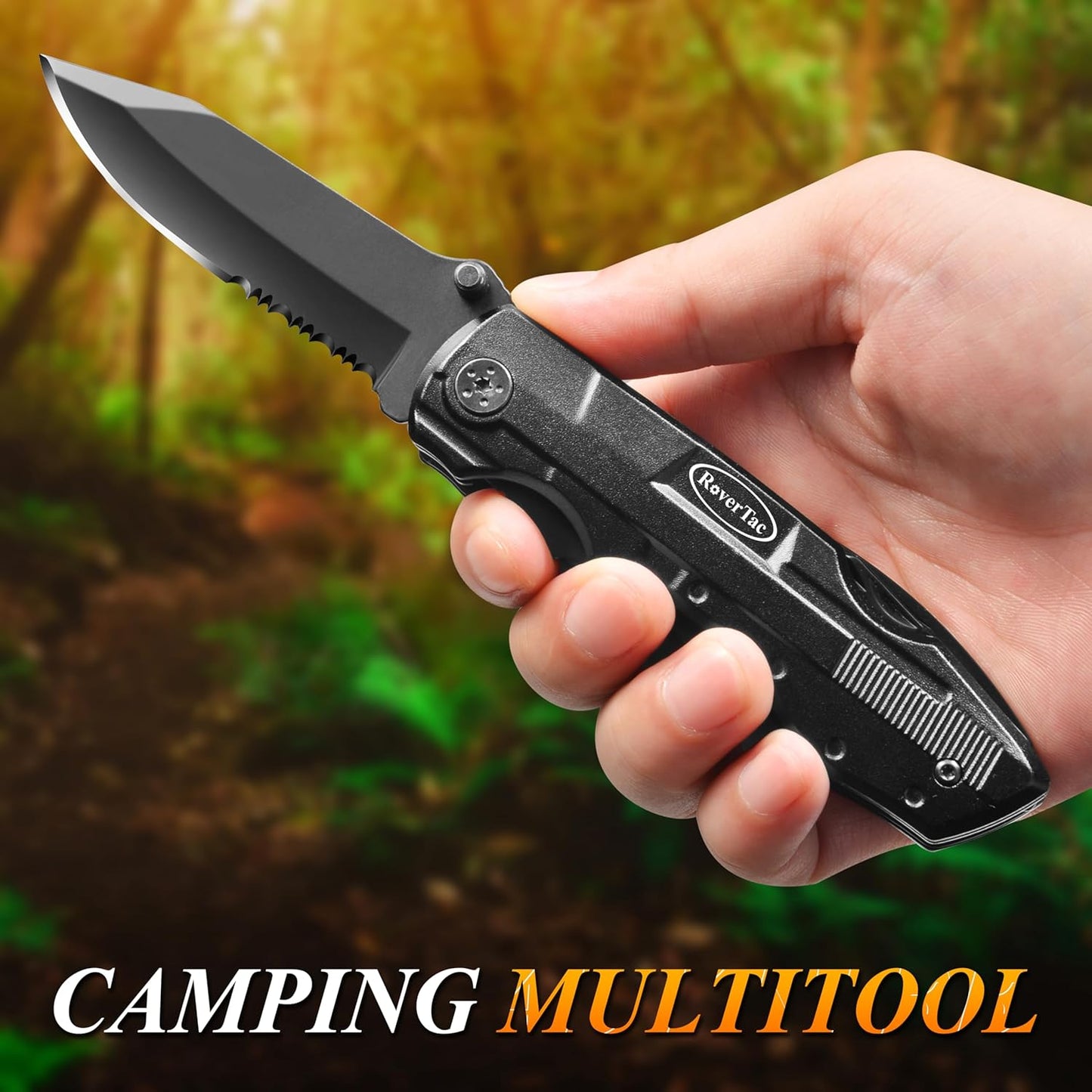 RoverTac Pocket Knife, 15-in-1 Multitool with Pliers, Bottle & Can Opener, 9 Screwdriver Bits, Locking Mechanism & Nylon Sheath - EDC Multi Tool for Camping, Hiking & DIY, Gift for Men & Dad