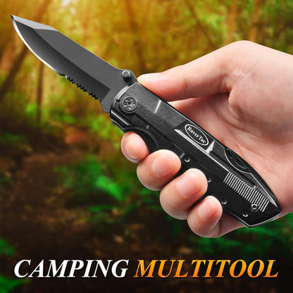 RoverTac Pocket Knife, 15-in-1 Multitool with Pliers, Bottle & Can Opener, 9 Screwdriver Bits, Locking Mechanism & Nylon Sheath - EDC Multi Tool for Camping, Hiking & DIY, Gift for Men & Dad