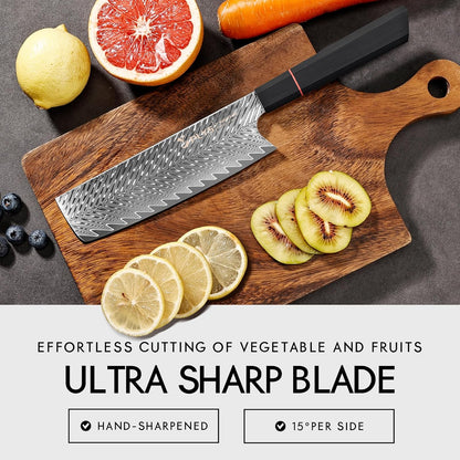 Nakiri Knife Japanese Damascus Cleaver: 6.6 Inch Chef Knife Professional Kitchen Knife Razor Sharp Meat Cleaver with G10 Ergonomic Handle