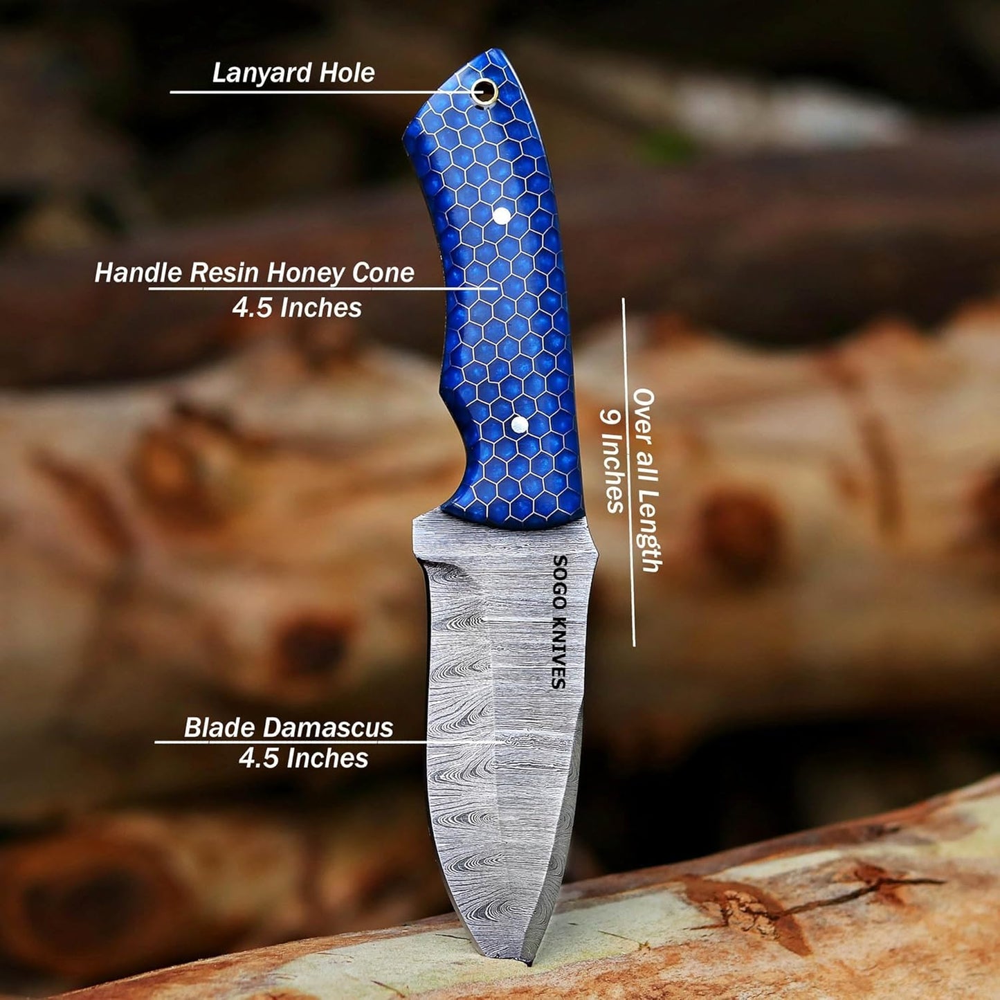 Fixed Blade Damascus Steel Hunting Knife with Leather Sheath, 9'' Full Tang Hunting Skinning,Non-Slip Wooden Handle,Camping Knife (VENGI)