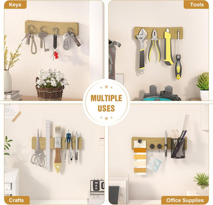Magnetic Knife Holder for Wall, 16" Acacia Wood No Drill Knife Magnet Strip Use as Tool Key Storage Knife Bar, Powerful Wall Mounted Magnetic Knife Rack for Refrigerator & Kitchen Utensil Organizer