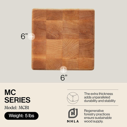 John Boos MC Series Square Wooden Maple Cutting Board 12”x12” – 3” Thick, 13-lb Non-Reversible Butcher Block with Raised Feet & End-Grain
