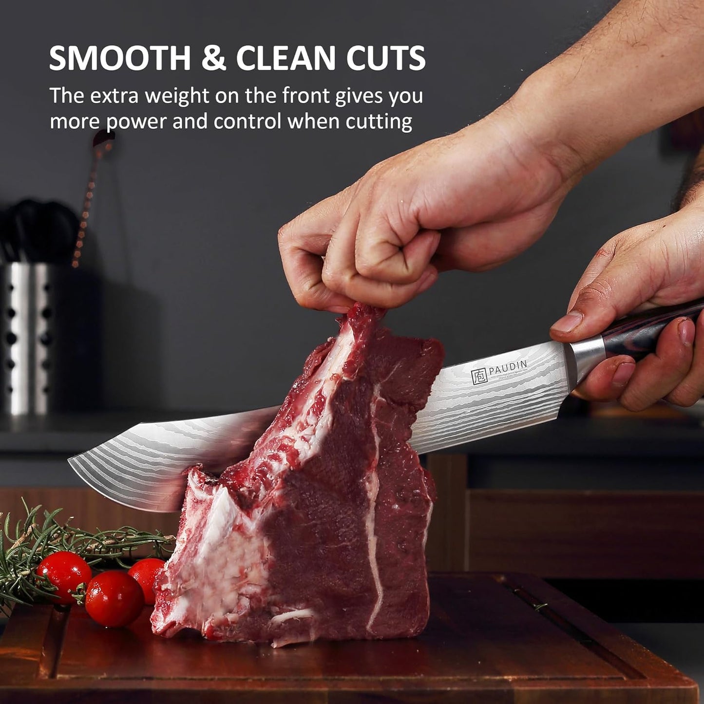 PAUDIN Carving Knife, 10 Inch Butcher Knife, Forged High Carbon German Stainless Steel, Razor Sharp Curved Brisket Slicing Kinfe for Poultry Beef Pork Meat Cutting, Ergonomic wood Handle Design