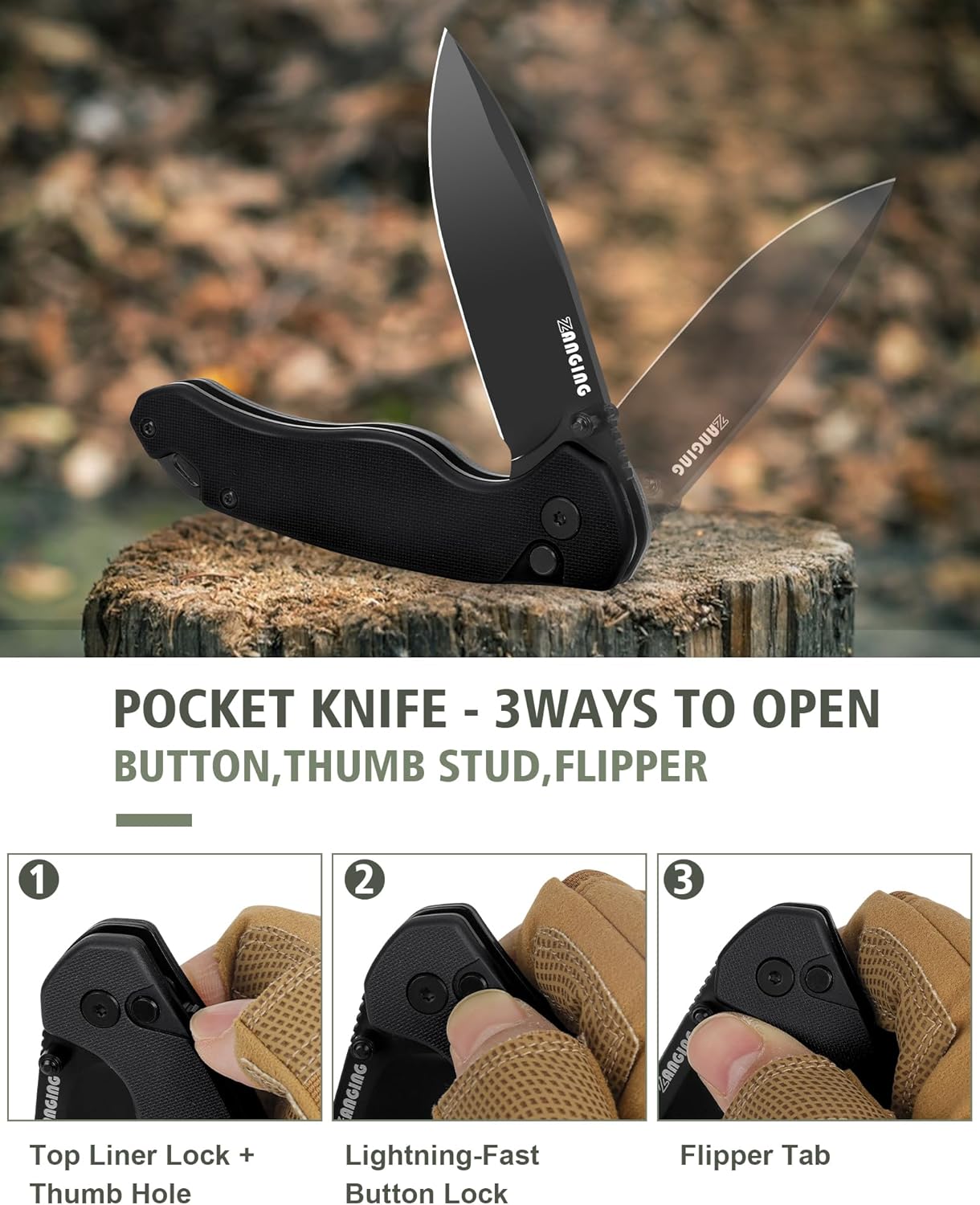 Pocket Folding Knife(EDC)- With 2.99” 8Cr14MoV Steel Blade and G10 Handle,- Lightweight Folding knives with Clip for Camping, Hiking, Hunting Survival Multi-Knife (Green)