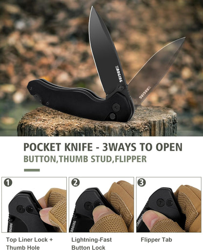 Pocket Folding Knife(EDC)- With 2.99” 8Cr14MoV Steel Blade and G10 Handle,- Lightweight Folding knives with Clip for Camping, Hiking, Hunting Survival Multi-Knife (Green)