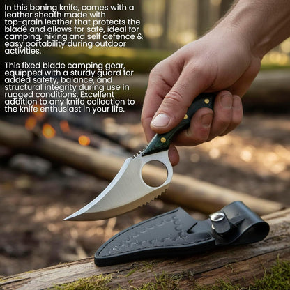 SZCO Full Tang Hunting Knife 7 Inch - Camping Knife with Green Pakkawood Handle, Stainless Steel Blade & Sheath - Pocket Knife for Hunting, Cutting & Outdoor uses - Knives for Men
