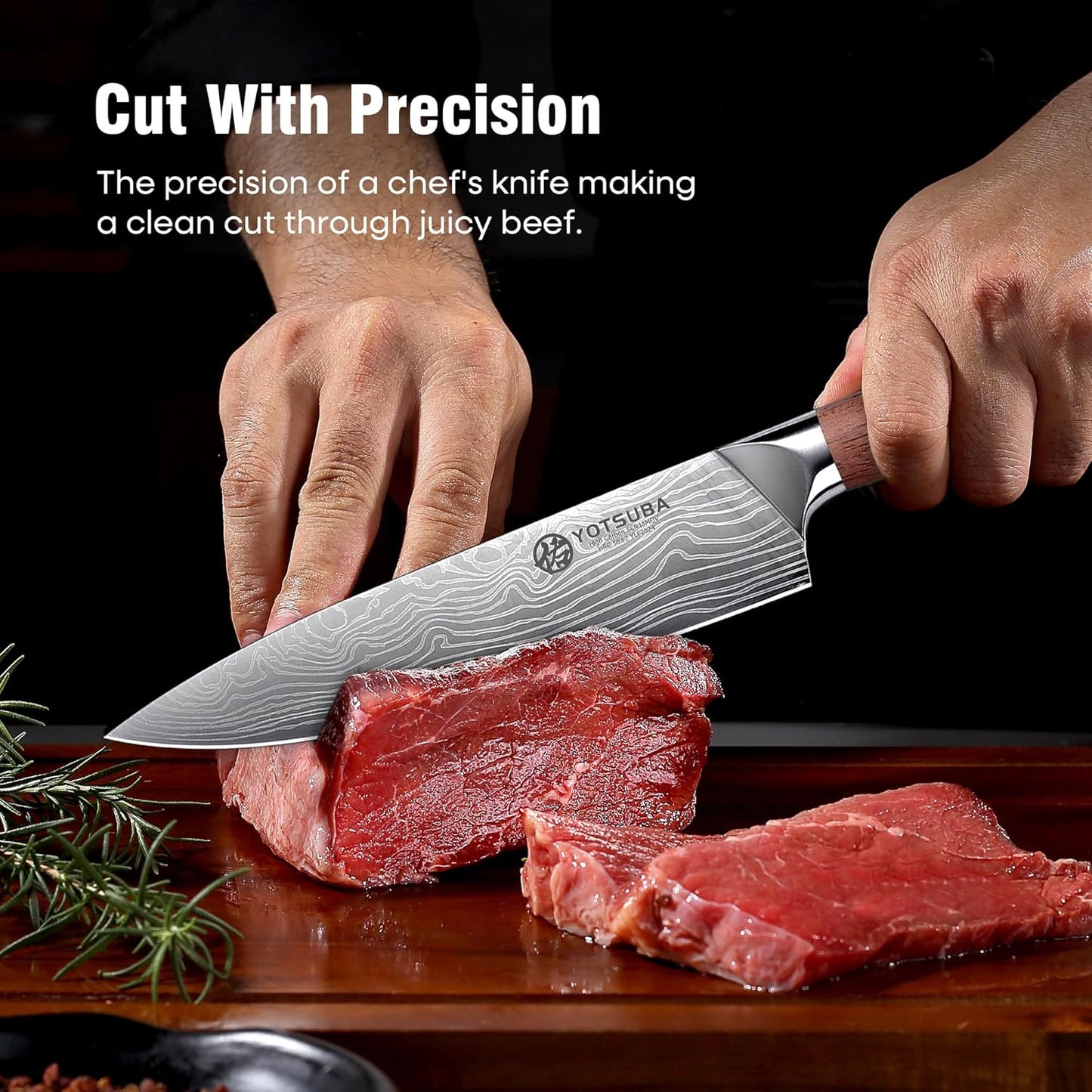 YOTSUBA Carving Knife and Fork Set, Meat Cutting Knife, Razor-Sharp German Stainless Steel Knives Fork Set with Ergonomic Wood Handle, Slicing Knives for Meats, BBQ & Vegetables