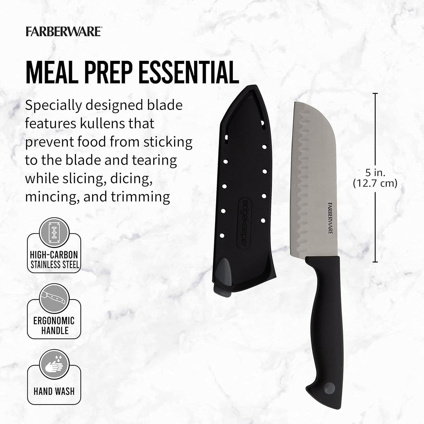 Farberware EdgeKeeper 6 Inch Chef Knife with Self-Sharpening Blade Cover, High-Carbon Stainless Steel Kitchen Knife for Slicing, Dicing, and Mincing