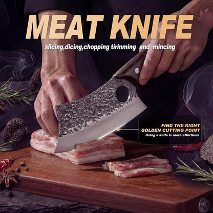Butcher Knife, Hand Forged Serbian Chef Knife & Meat Cleaver & Viking Knife, Food Cutting Kitchen Knife for Home, Outdoor Cooking, Camping BBQ Gift for Men