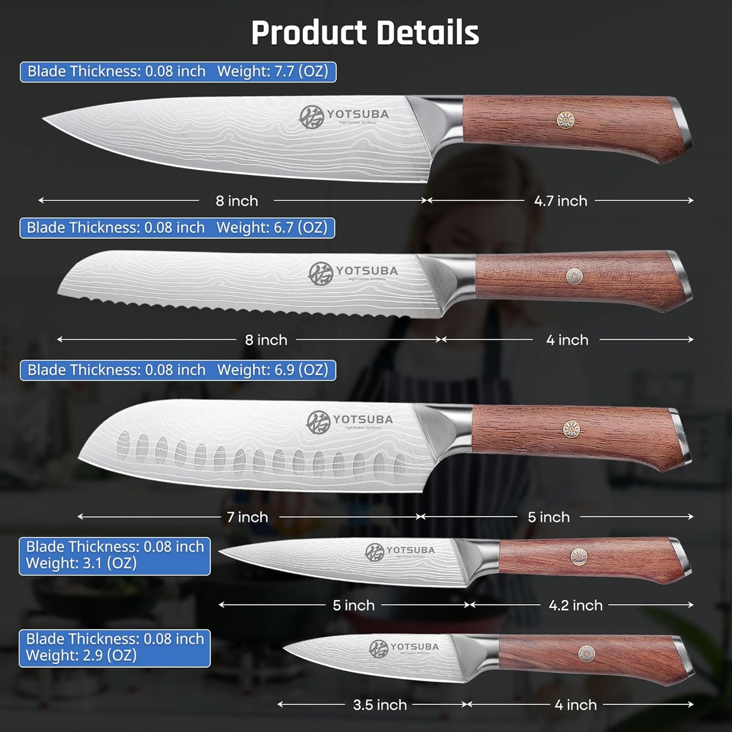 YOTSUBA Carving Knife and Fork Set, Meat Cutting Knife, Razor-Sharp German Stainless Steel Knives Fork Set with Ergonomic Wood Handle, Slicing Knives for Meats, BBQ & Vegetables