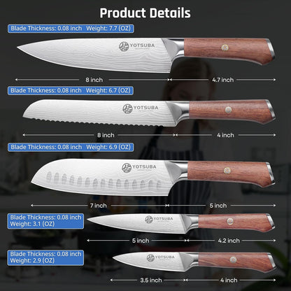 YOTSUBA Carving Knife and Fork Set, Meat Cutting Knife, Razor-Sharp German Stainless Steel Knives Fork Set with Ergonomic Wood Handle, Slicing Knives for Meats, BBQ & Vegetables