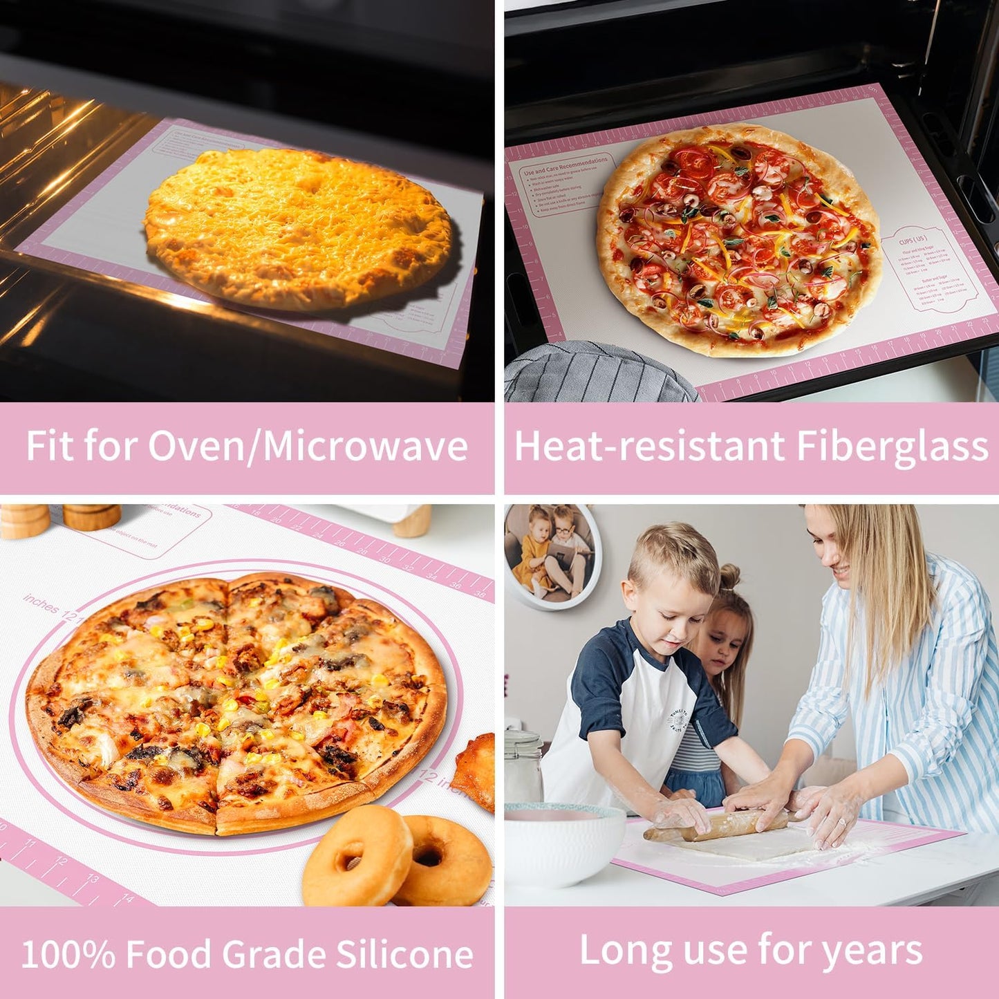 Extra Thick Silicone Baking Mat with Recipes - 26x16 inch Non Stick Pastry Mat with Measurements for Sourdough, Macarons, Bread, Pizza, Dough Rolling, Kneading, Heat Resistant to 480°F Gift for Baker