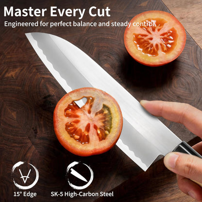 6.7 Inch Santoku Knife, Made in Japan, High Carbon Molybdenum Stainless Steel Japanese Chef Knife with Sakura Handle, Kitchen Knife for Slicing Meat, Vegetable & Fruit