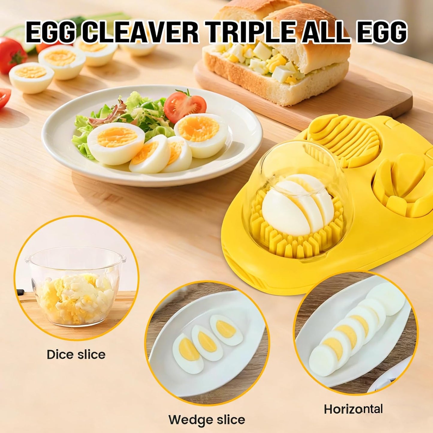 3-In-1egg Slicer For Hard Boiled Eggs,Stainless Heavy Duty Steel Egg Slicer Kitchen Gadget, Fit Strawberry,Apple,Banana,Cherry,Tomato,White