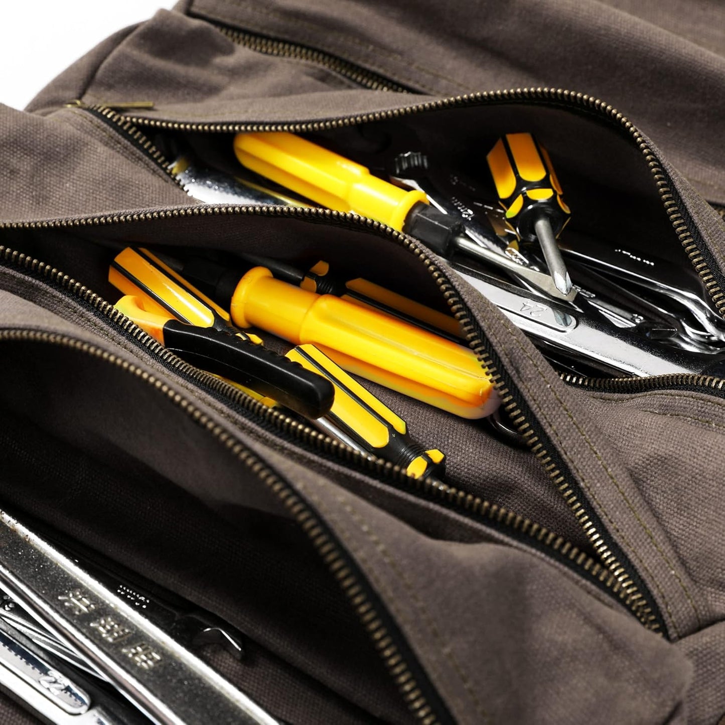 Wrench Tool Roll, Heavy Duty Waxed Canvas Multi-purpose Tool Pouch Bag With 25 Pockets, Easy Storage, Durable (Khaki)