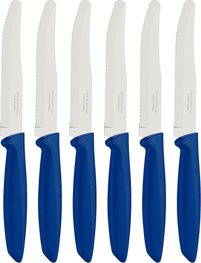 Tramontina Kitchen Knives Set of 6, Serrated Fruit Tomato Cooking Knife, Vegetable Chopper Peeler, Stainless Steel, Multipurpose, Pointed Tip, Brown, 23498454