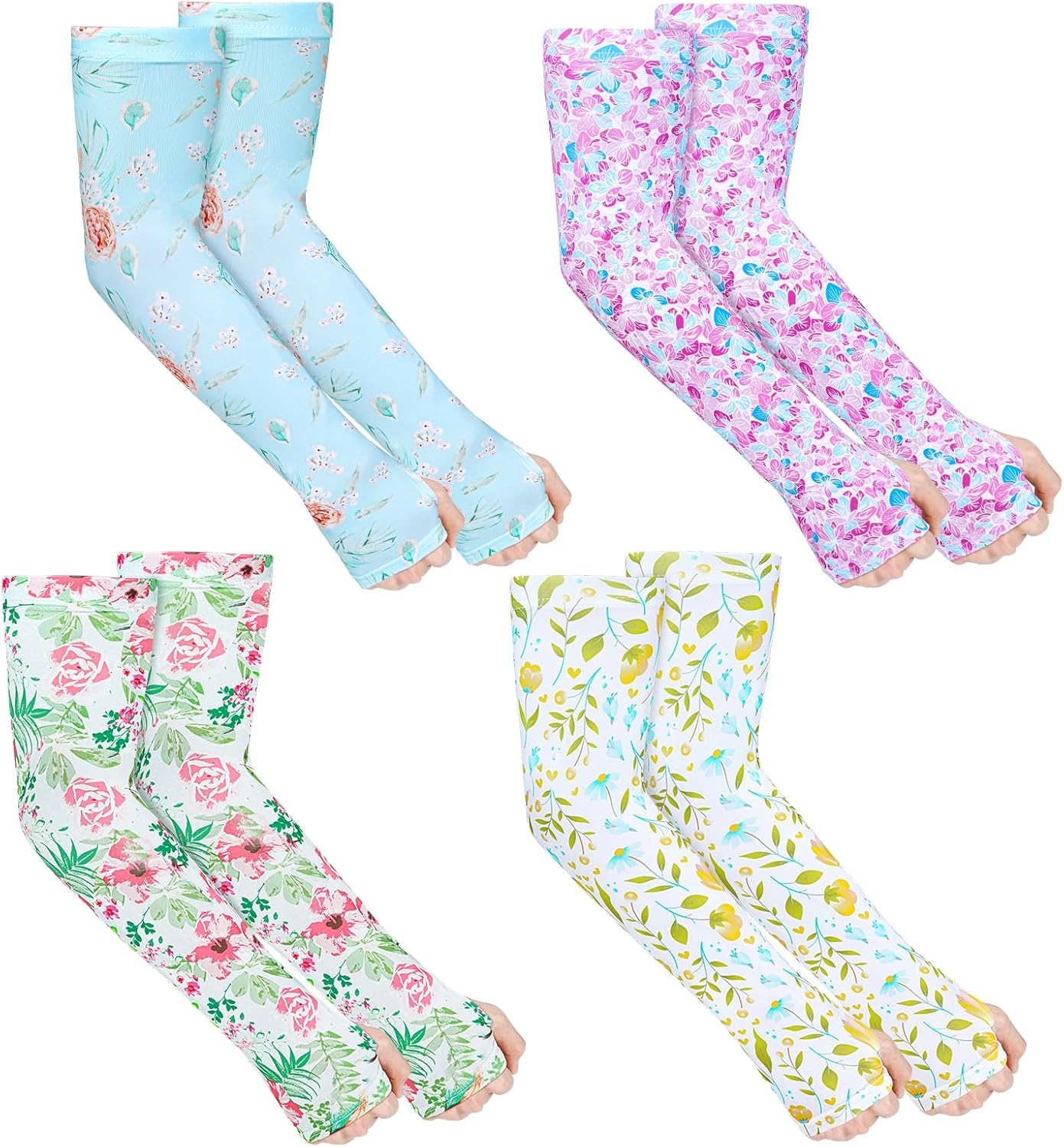 4 Pairs Gardening Sleeves Anti-Slip Arm Protection with Thumb Hole Sun Sleeve Cooling Arm Sleeves for Women Men Outdoor