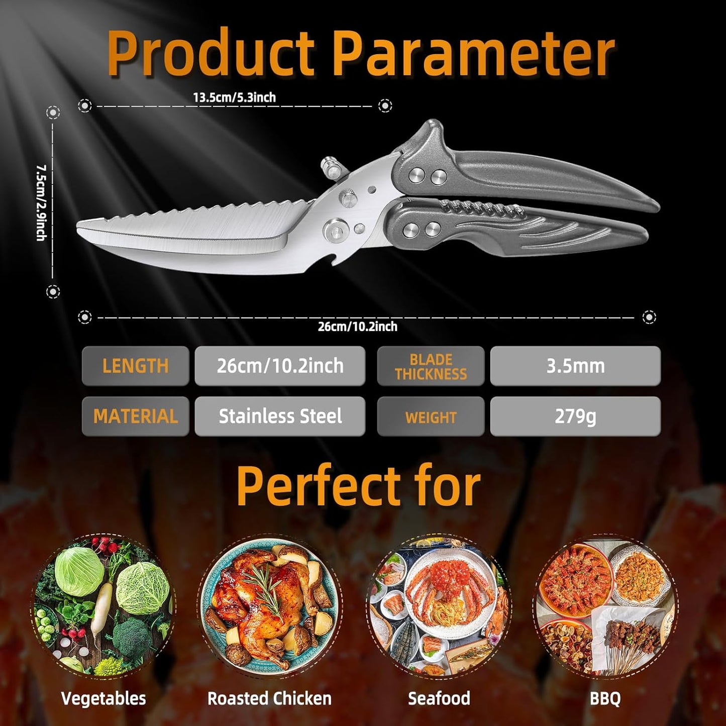 Heavy Duty Kitchen Shears for Food - Stainless Steel Kitchen Scissors Detachable Design, All-Purpose Meat and Poultry Scissors, Dishwasher Safe - Grey