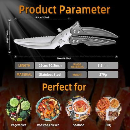Heavy Duty Kitchen Shears for Food - Stainless Steel Kitchen Scissors Detachable Design, All-Purpose Meat and Poultry Scissors, Dishwasher Safe - Grey