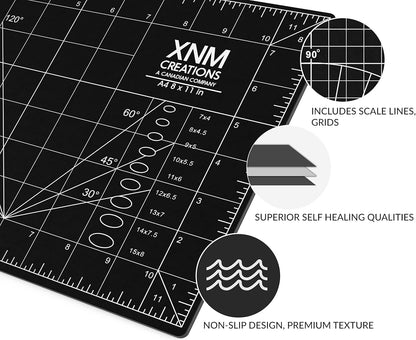 XNM Premium Self Healing Cutting Mat - 8 Inches by 11 inches - A4, 3 Layer Quality PVC Construction - Dual Sided, Imperial and Metric Grid Lines - Perfect for Cutting, Sewing, and Crafts