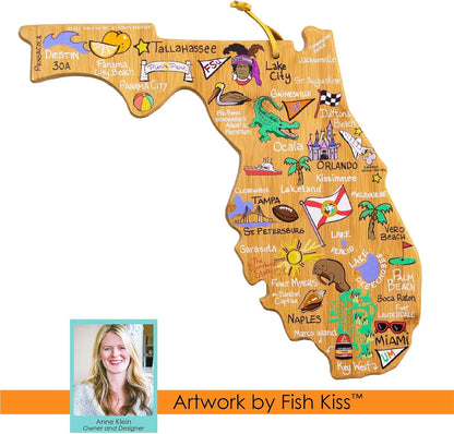 Totally Bamboo Tennessee State Shaped Cutting Board and Charcuterie Serving Platter with Artwork by Fish Kiss, Includes Hang Tie for Wall Display - Colors A