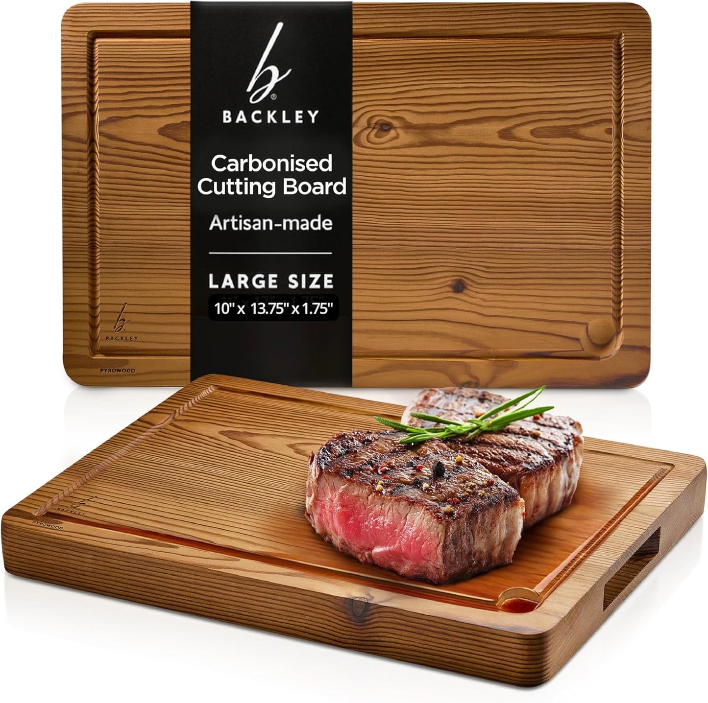 Cutting Board for Kitchen – Wood Cutting Board, Dishwasher Safe & Non Toxic Butcher Block, Cutting Boards with Juice Groove & Handles, Charcuterie Board – 10" x 13.75" x 1.75" (Pyrowood)