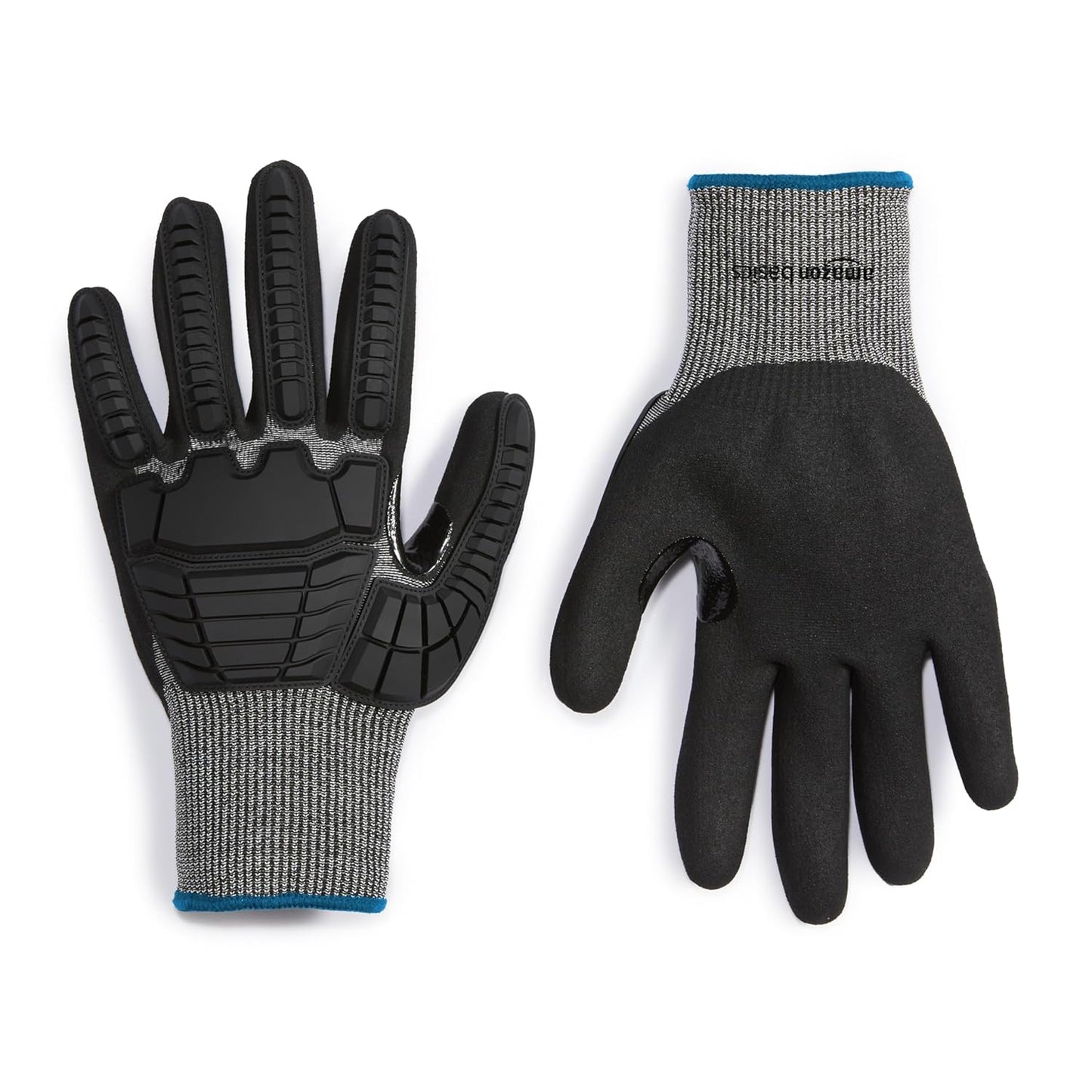 Amazon Basics Cut Level A2, Abrasion ANSI Level A4, Impact Protection Work Gloves, Touchscreen Compatible, 15G Sandy Nitrile Palm, Cut-Resistant, Pack of 100 Pairs, Black, Size XX-Small