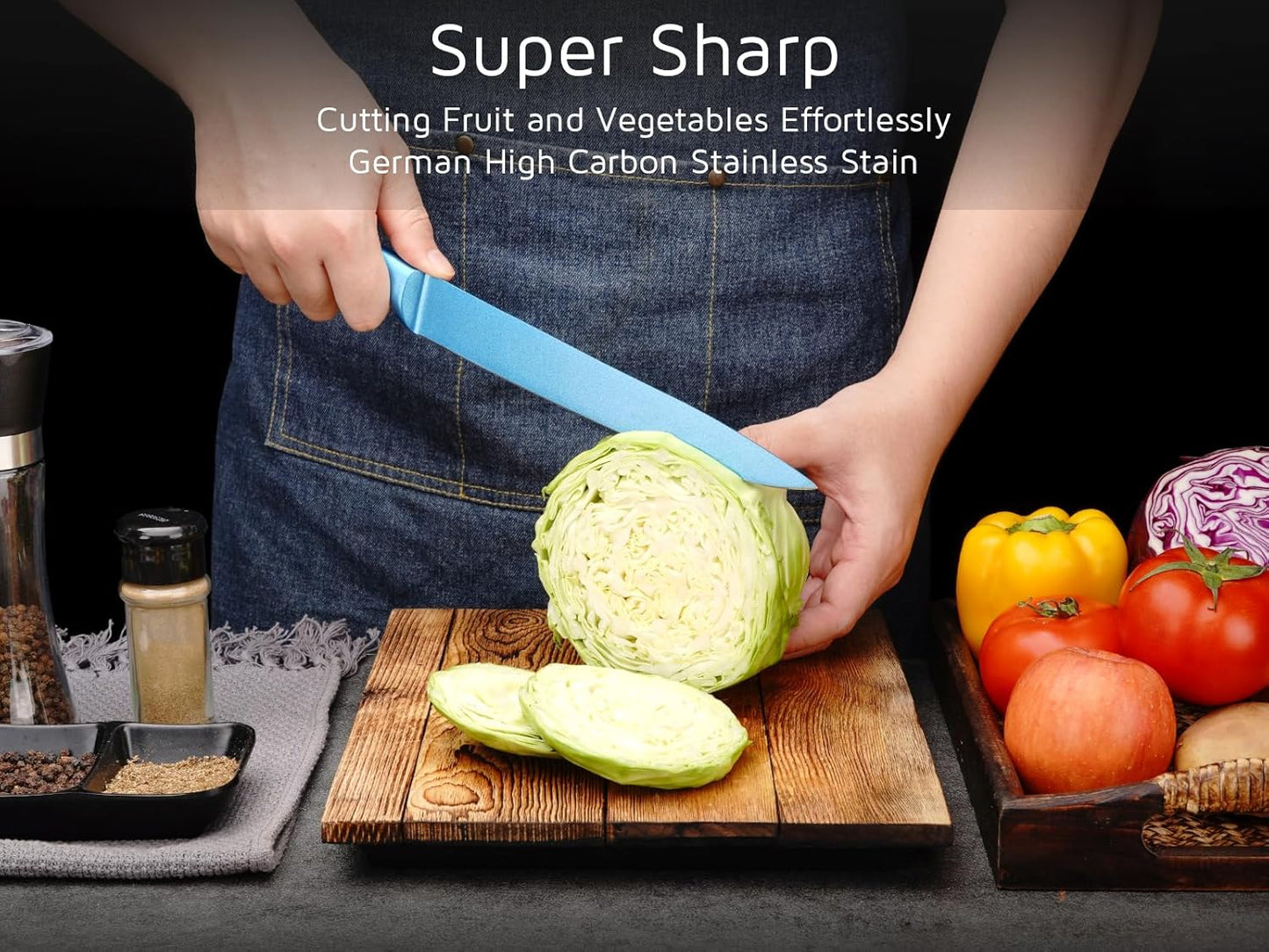 8 Inch Slicing Knife, German High Carbon Stainless Steel Blade and Ergonomic Comfortable Handle, Non-Stick Slicer Knife for Carving Slicing Cutting of Meat Vegetables and Fruits-Blue