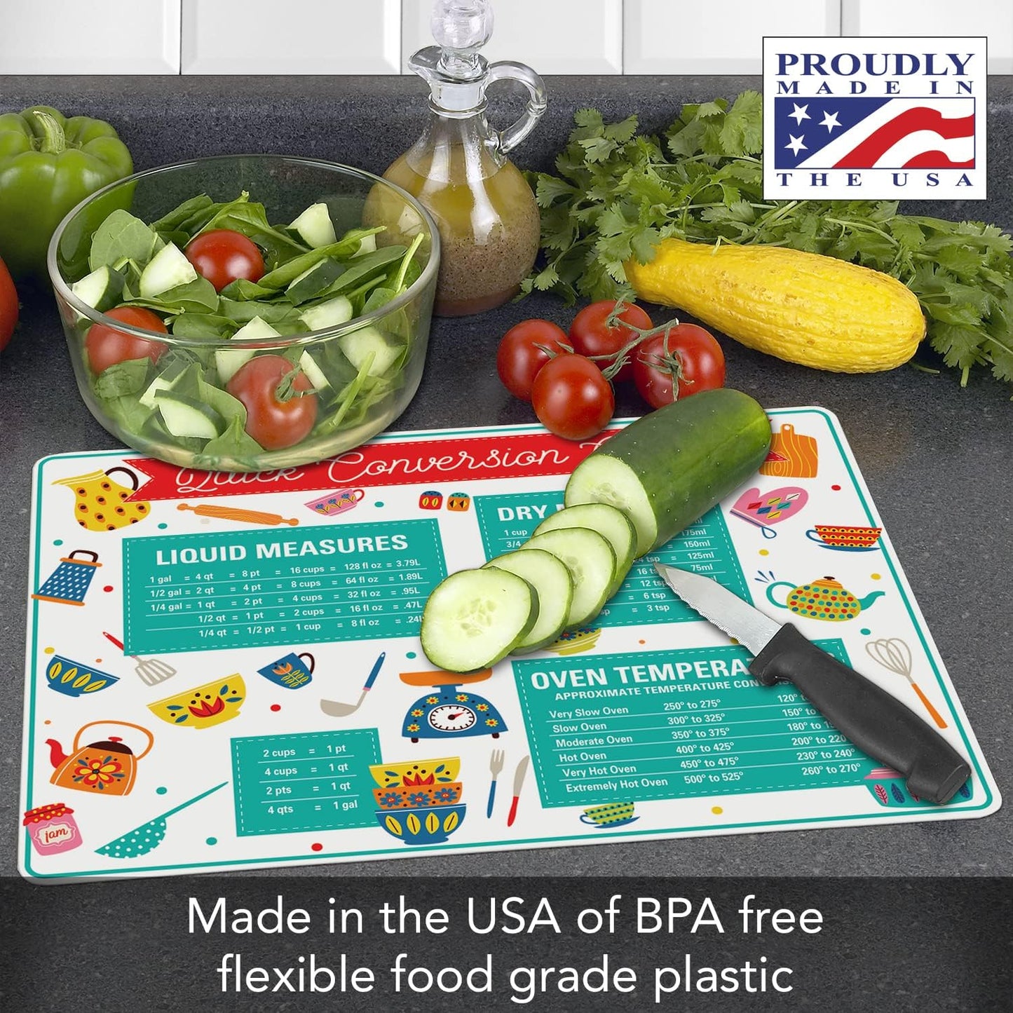 Cut N' Funnel Quick Conversion Flexible Baking Pastry Mat Made in the USA of BPA Free Food Grade Plastic Conversion Measurements for Liquids Dry Cup to Spoon