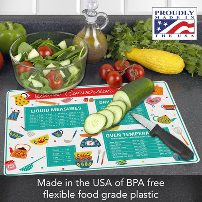 Cut N' Funnel Quick Conversion Flexible Baking Pastry Mat Made in the USA of BPA Free Food Grade Plastic Conversion Measurements for Liquids Dry Cup to Spoon