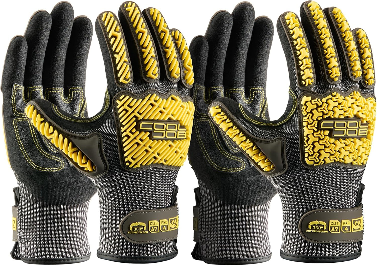 COOLJOB A7 Cut Resistant Work Gloves with TPR, Nitrile Coated Anti-Slip Impact Gloves, Touchscreen Heavy Duty Safety Mittens