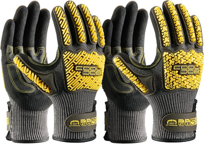 COOLJOB A7 Cut Resistant Work Gloves with TPR, Nitrile Coated Anti-Slip Impact Gloves, Touchscreen Heavy Duty Safety Mittens