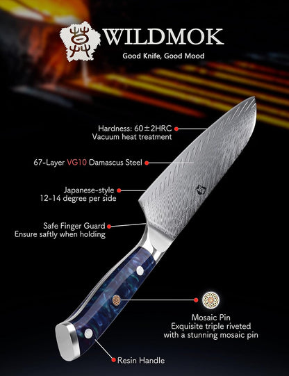WILDMOK Santoku Knife 7 Inch kitchen knife, Ultra Sharp with Japanese Damascus Forged Santoku Knife, Ergonomic Resin Handle, cooking gifts with gift box