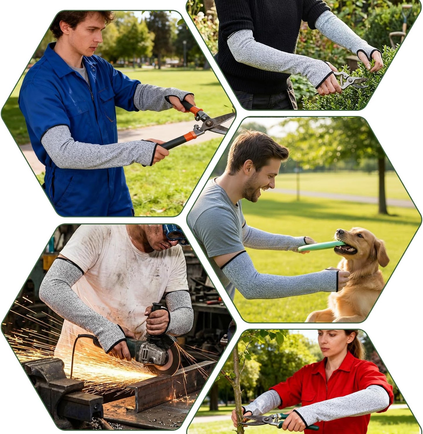 SHENLIU 6 Pair Cut Resistant Arm Sleeve with Thumb Hole, 18 Inches Forearm Protection Sleeves Level 5 Protection Bite-Proof Arm Protectors Safety Arms Guard for Men and Women Farmer Gardening (Gray)