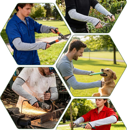 SHENLIU 6 Pair Cut Resistant Arm Sleeve with Thumb Hole, 18 Inches Forearm Protection Sleeves Level 5 Protection Bite-Proof Arm Protectors Safety Arms Guard for Men and Women Farmer Gardening (Gray)