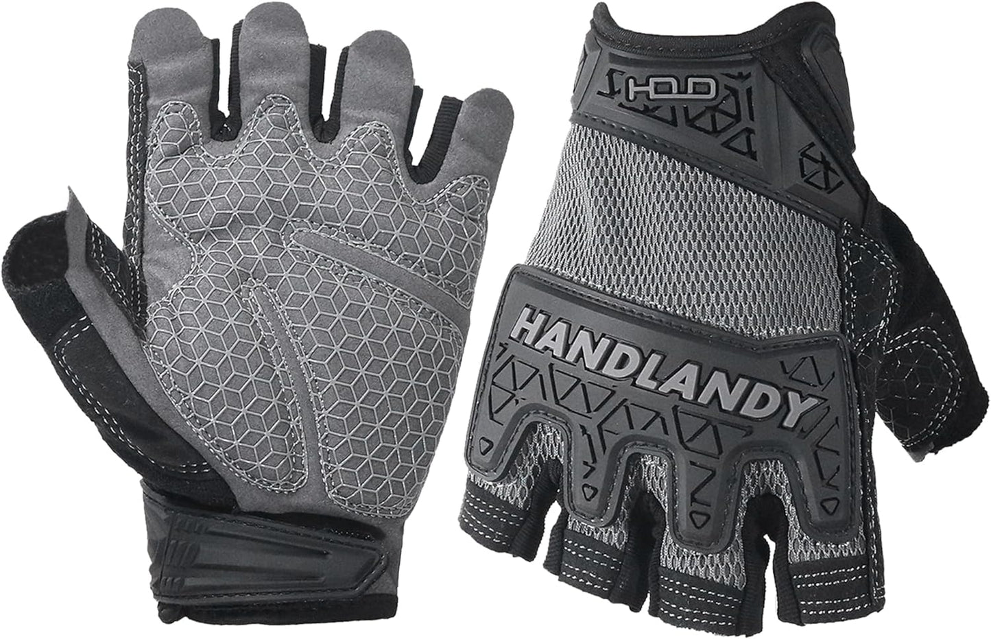 HANDLANDY Fingerless Work Gloves for Men Utility Padded Half Finger Driving Working Gloves (Large, Green)