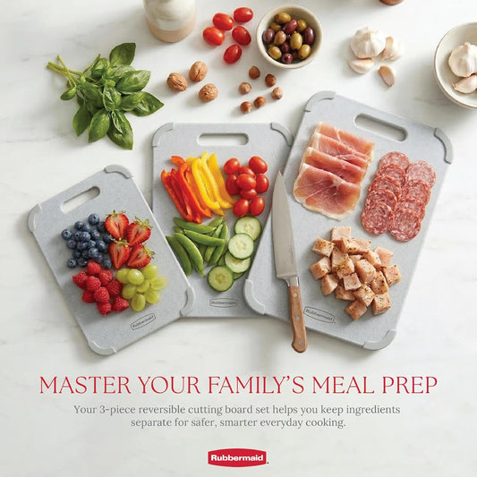 Rubbermaid 3pc Reversible Wheat Fiber Cutting Board Set | BPA Free Cutting Boards for Kitchen – Dishwasher Safe, Non-Slip Corners & Lightweight | Large Cutting Board for Meat, Veggies & Fruits