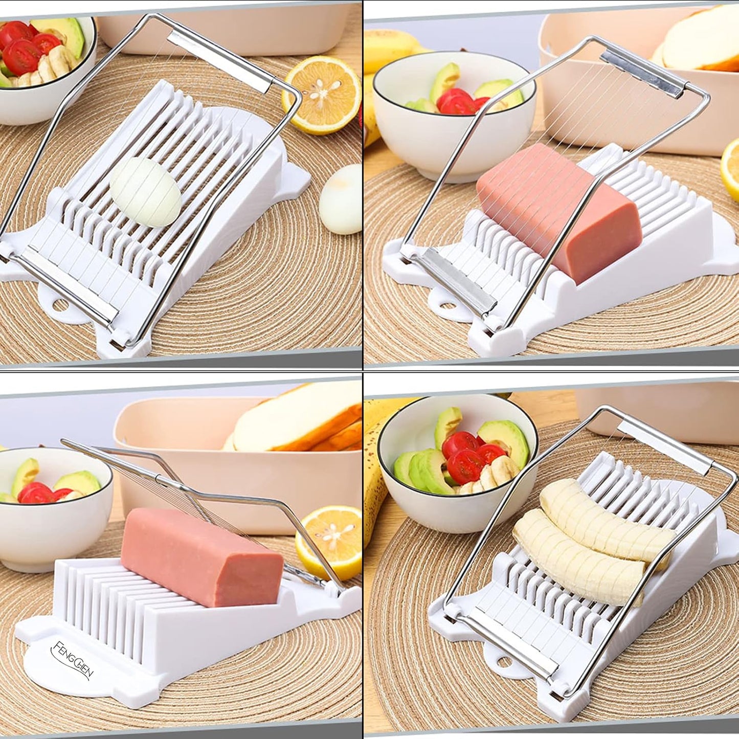 FENGCHEN Luncheon Meat Slicer, Spam Cutter with 10 Stainless Steel Wires, Slice Tool for Boiled Eggs, Banana, Avocado, White