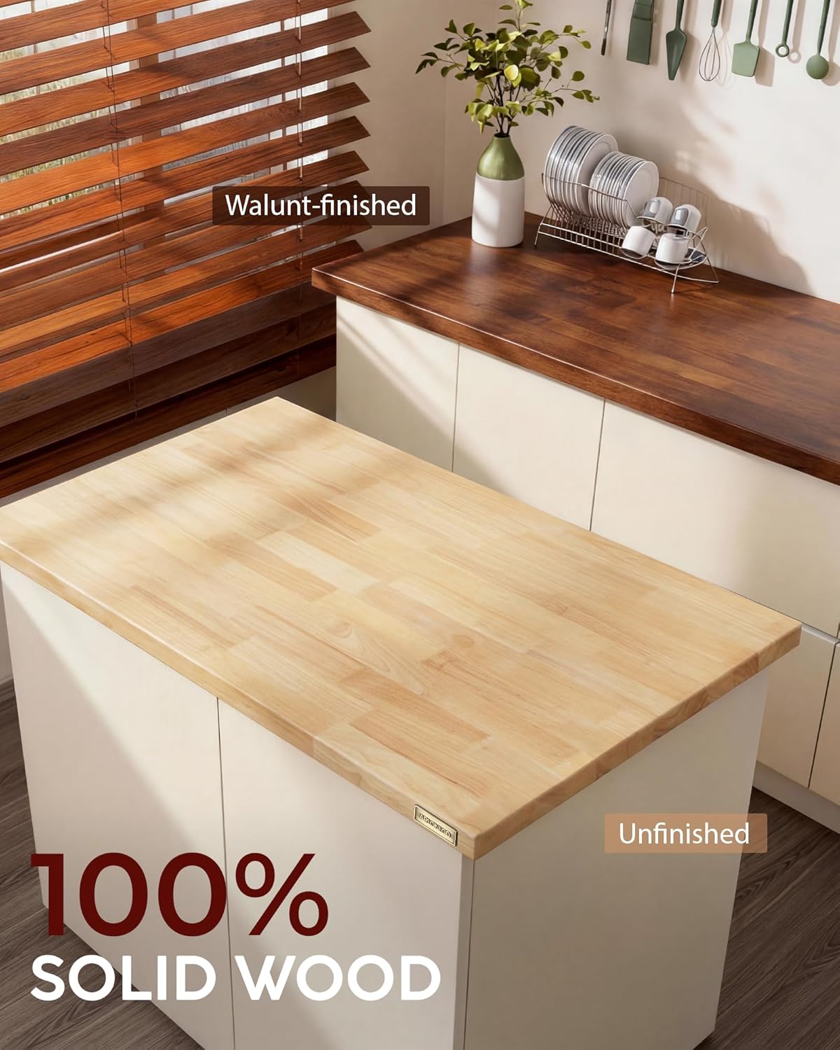 Hevea Butcher Block Countertop, 25"×24"×1.5" Solid Wood Butcher Block, Unfinished Wood Table Top DIY Cut for Kitchen Island, Cutting Board, Washer Dryer Countertop, Living and Dining Room Table 2ft