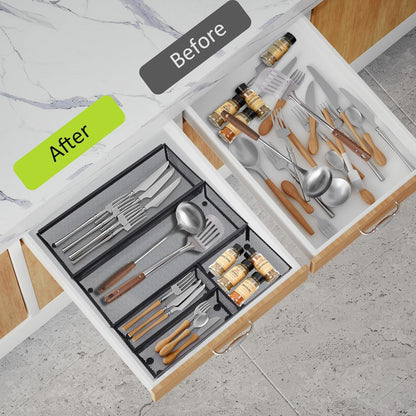 Neudeco Silverware Organizer,Mesh Drawer Organizer for Kitchen，Metal Utensil Organizer for Flatware, Knives, Spoons,Cosmetic (Silver 9 * 3 * 2 inch Pack6)