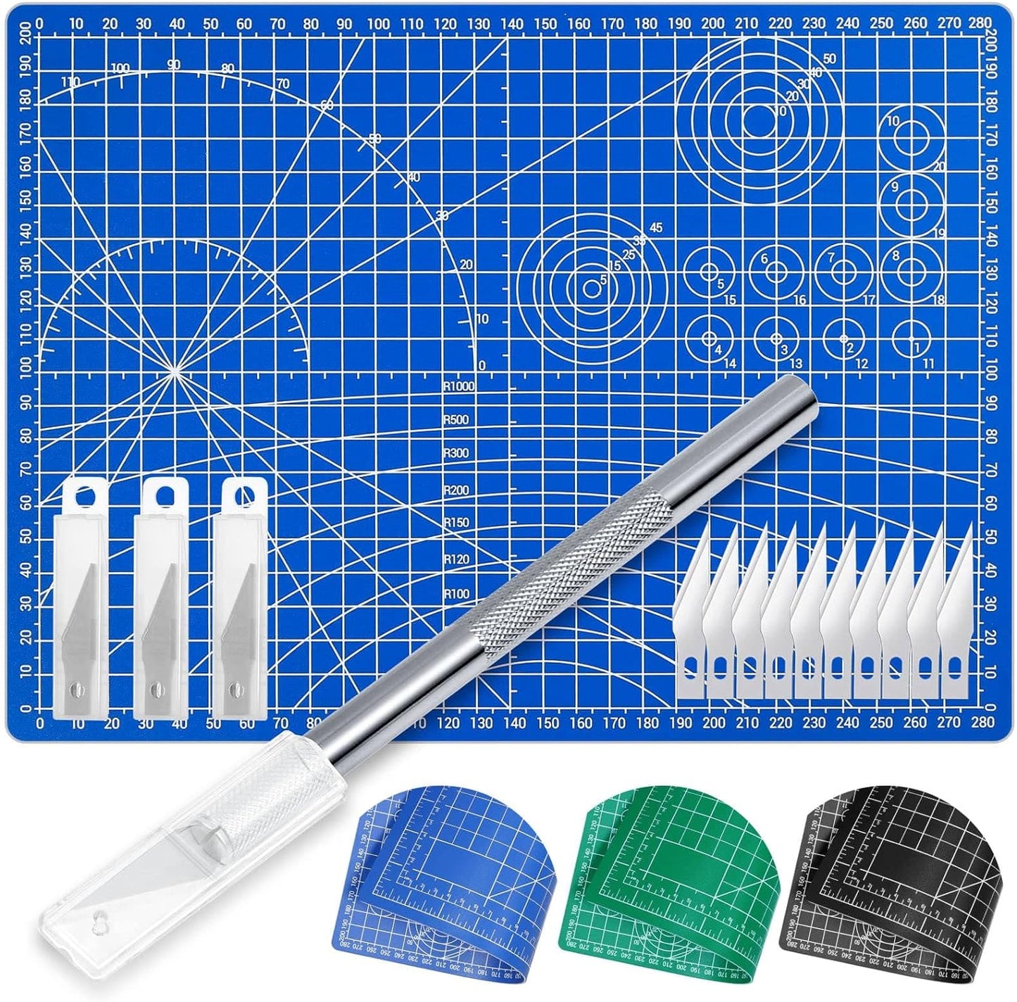 Anezus Exacto Knife with Hobby Mat for Crafts, Self Healing Cutting Mat Hobby Knife with 30 PCS Exacto Blades Precision Knife for Art and Crafts Paper Scrapbooking Stencil (Black)