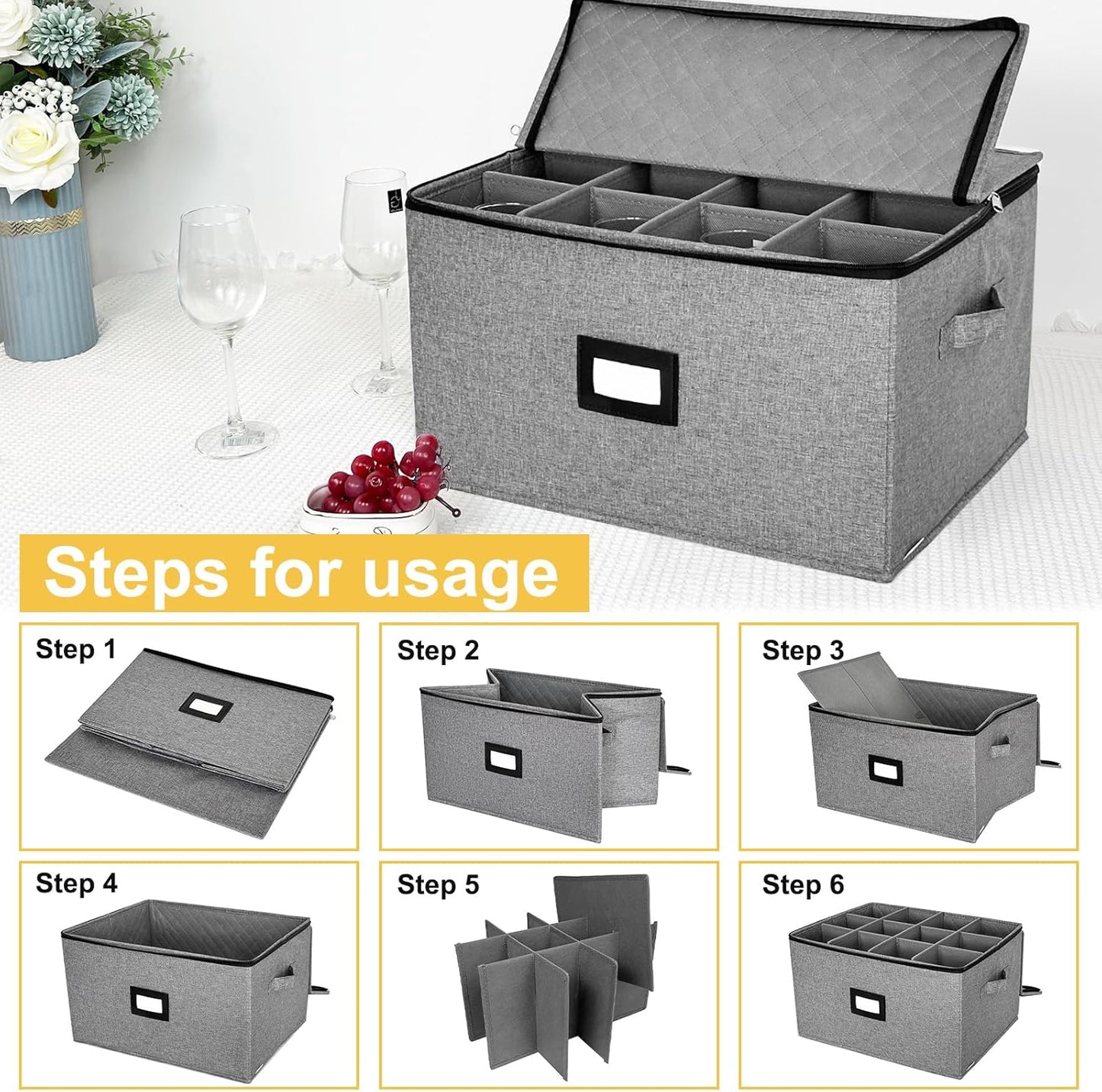 VERONLY 2 Pack Flatware Utensil Storage - Sturdy Silverware Storage Box with Dividers, 5 Compartment Flatware Storage Case with Handles and Removable Lid for Moving&Protected(Dark Gray)