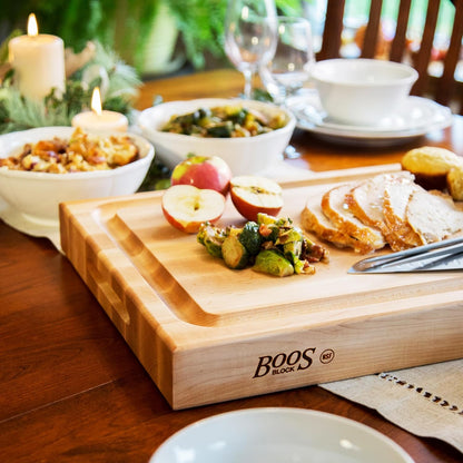 John Boos RA-Board Series Rectangular Wooden Maple Deluxe Barbecue Cutting Board 20”x15” – 2.25” Thick, 20-lb Reversible Butcher Block with Juice Groove, Edge-Grain & Finger Grips – Made in the USA