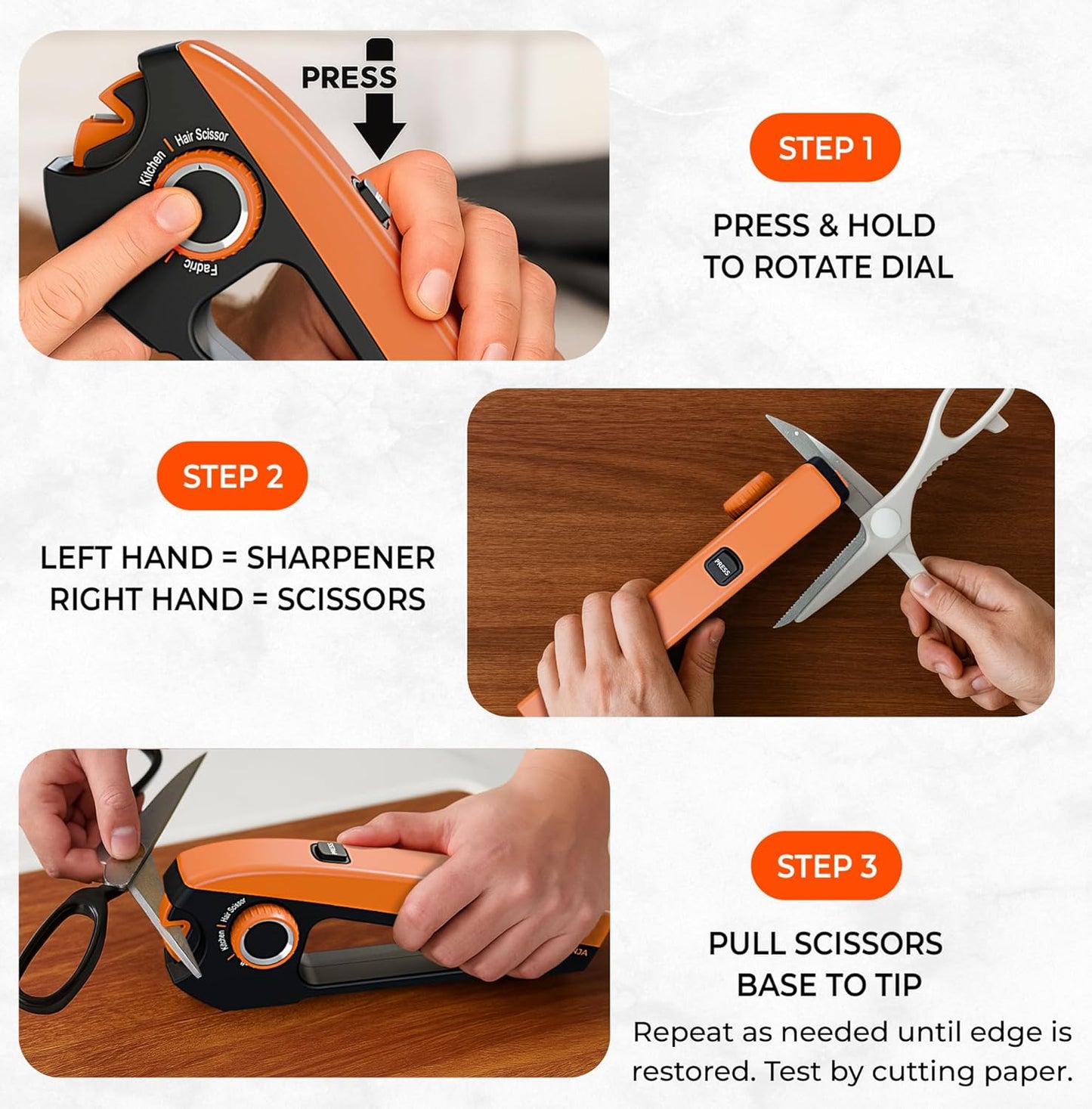 Scissors Sharpener – 4 Angle Settings for Kitchen, Fabric, Hair & Craft Scissors – Quick, Safe Sharpening for All-Purpose & Heavy-Duty Scissors – Right Hand Use