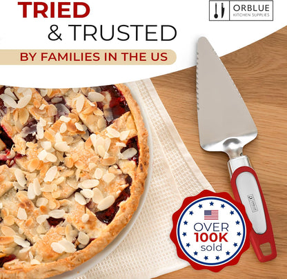 Orblue Pie Server, Essential Kitchen Tool, Serrated on Both Sides, Great for Right or Left Handed Chef, Stainless Steel Flatware , Cake Cutter,White