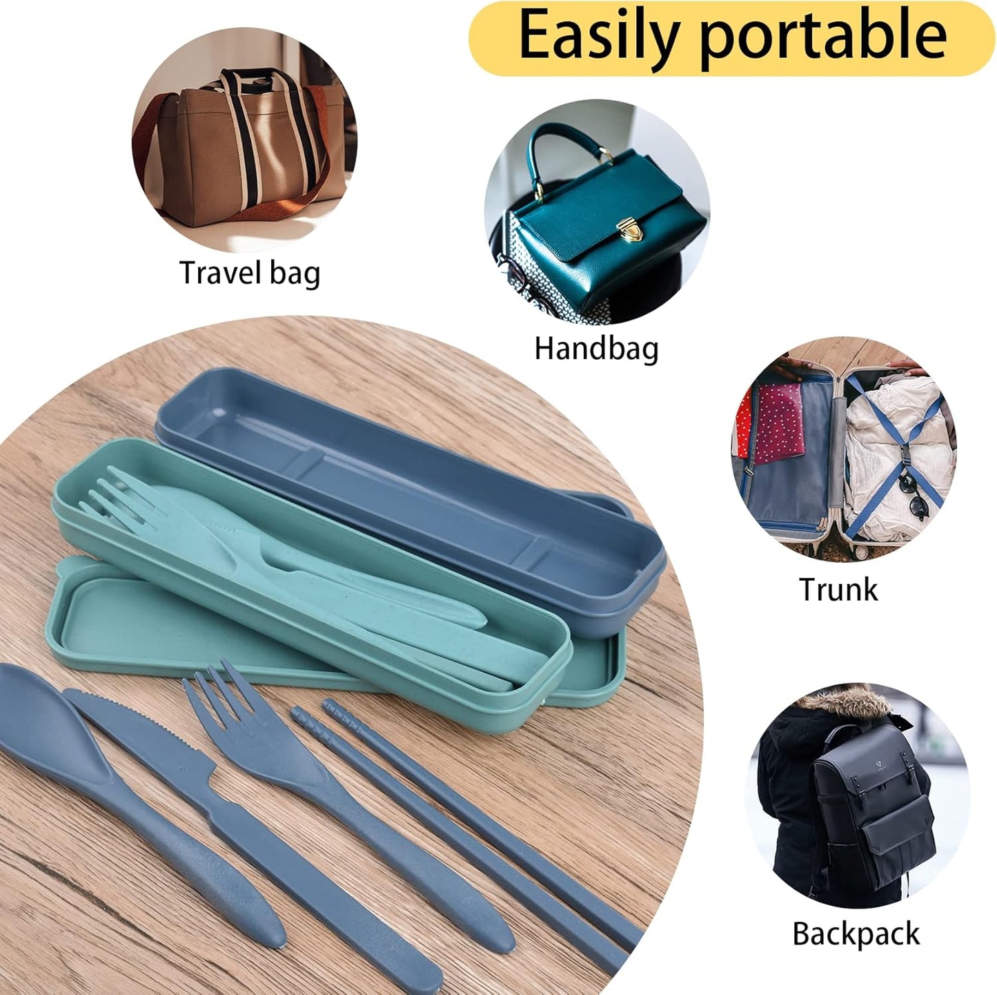 2 Sets Plastic Reusable Utensils Set with Case, Travel Chopsticks Fork Spoon Knife Set for Lunch Box, Portable Cutlery Sets for Travel Camping Daily Use (Standard)