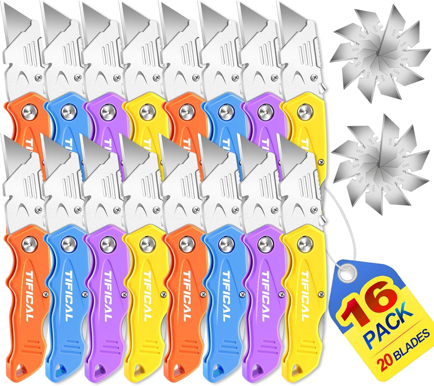 Box Cutter, Quick Change Folding Box Cutter with Clip, Folding Utility Knife Set, Extra 10 SK5 Razor Knife Blades, Pocket Box Opener Cutter for Cardboard, Drywall, Rope, Linoleum, Packages